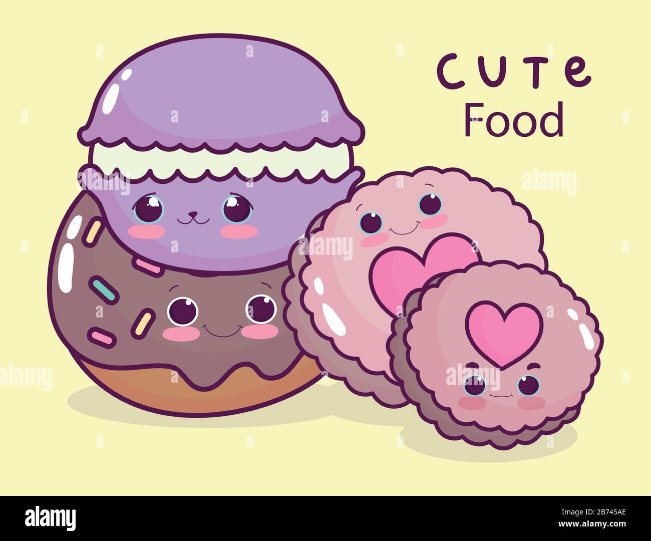 cute food macaroon donut and cookies sweet dessert pastry cartoon ...