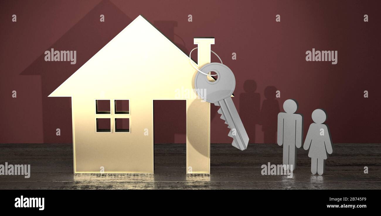 Property Insurance In3d House shape, couple - real estate/ insurance concept - 3D rendering ...