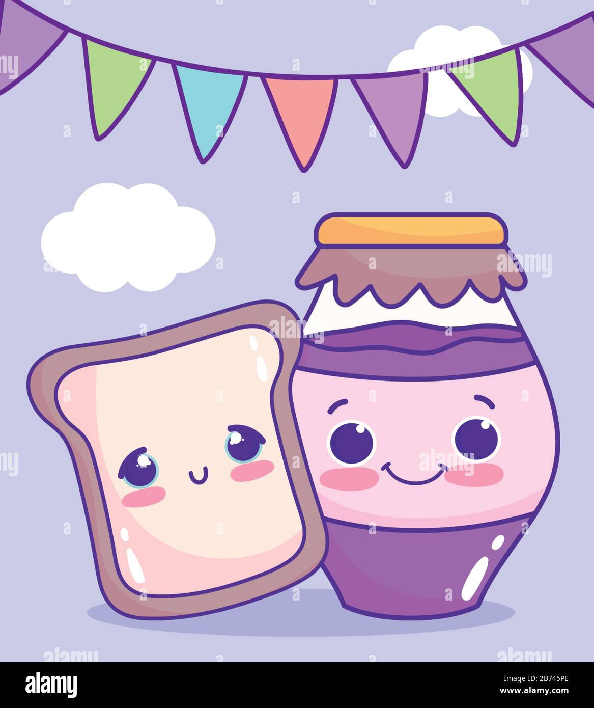 cute food bread and jar with jam flags sweet dessert pastry cartoon ...