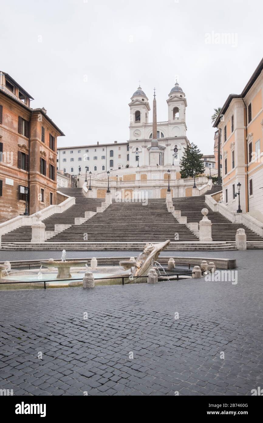 Piazza di Spagna in Rome without people and tourists Stock Photo