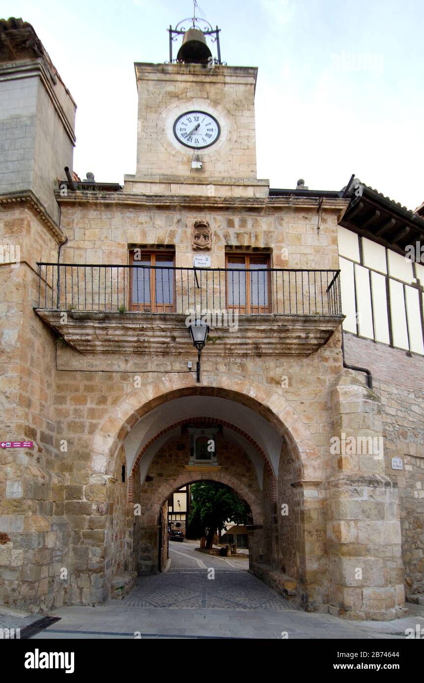 gate of Poza de la Sal, New square, La Bureba, Burgos province,Castille and Leon, Spain Stock Photo