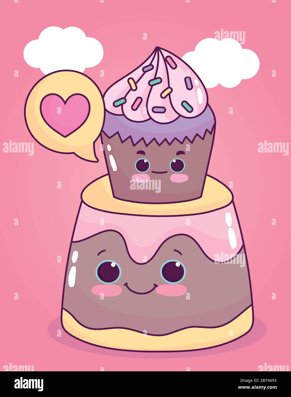 cute food cupcake on jelly love sweet dessert pastry cartoon vector ...