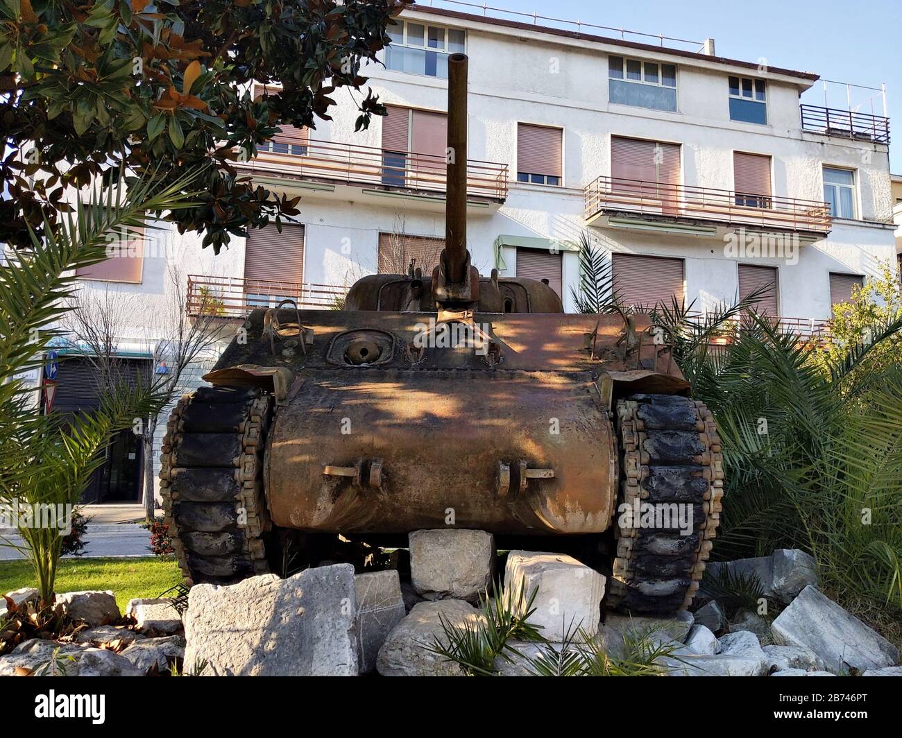 WWII american tank memorial  in Cassino Italy Stock Photo