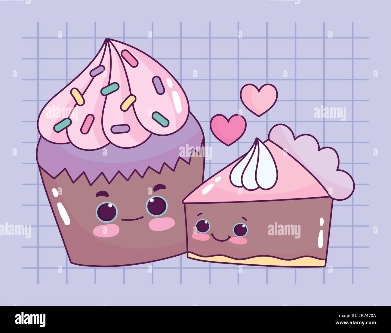 cute food chocolate cupcake and cake love sweet dessert pastry cartoon ...
