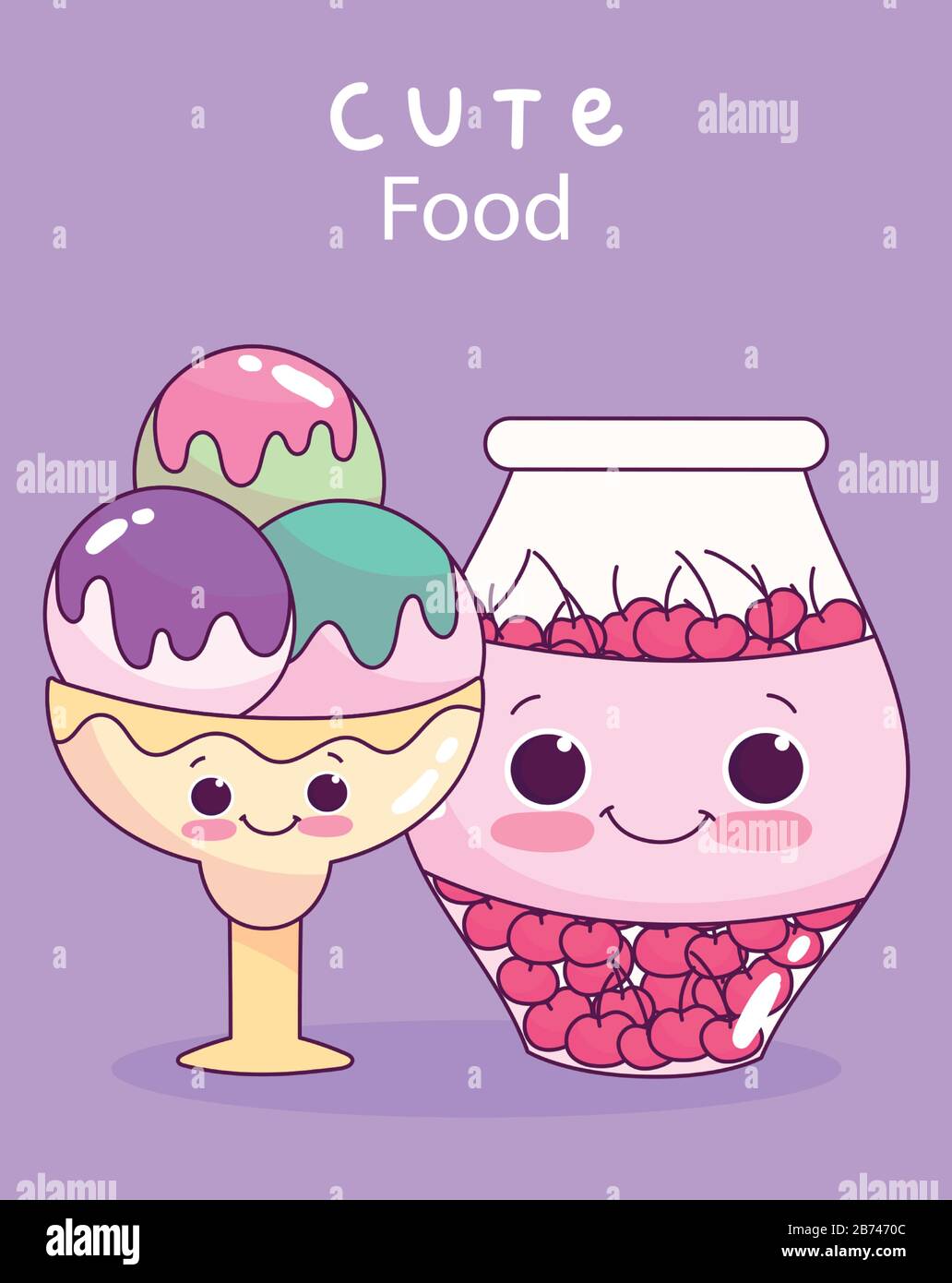 cute food ice cream scoops and jar with cherries sweet dessert pastry ...