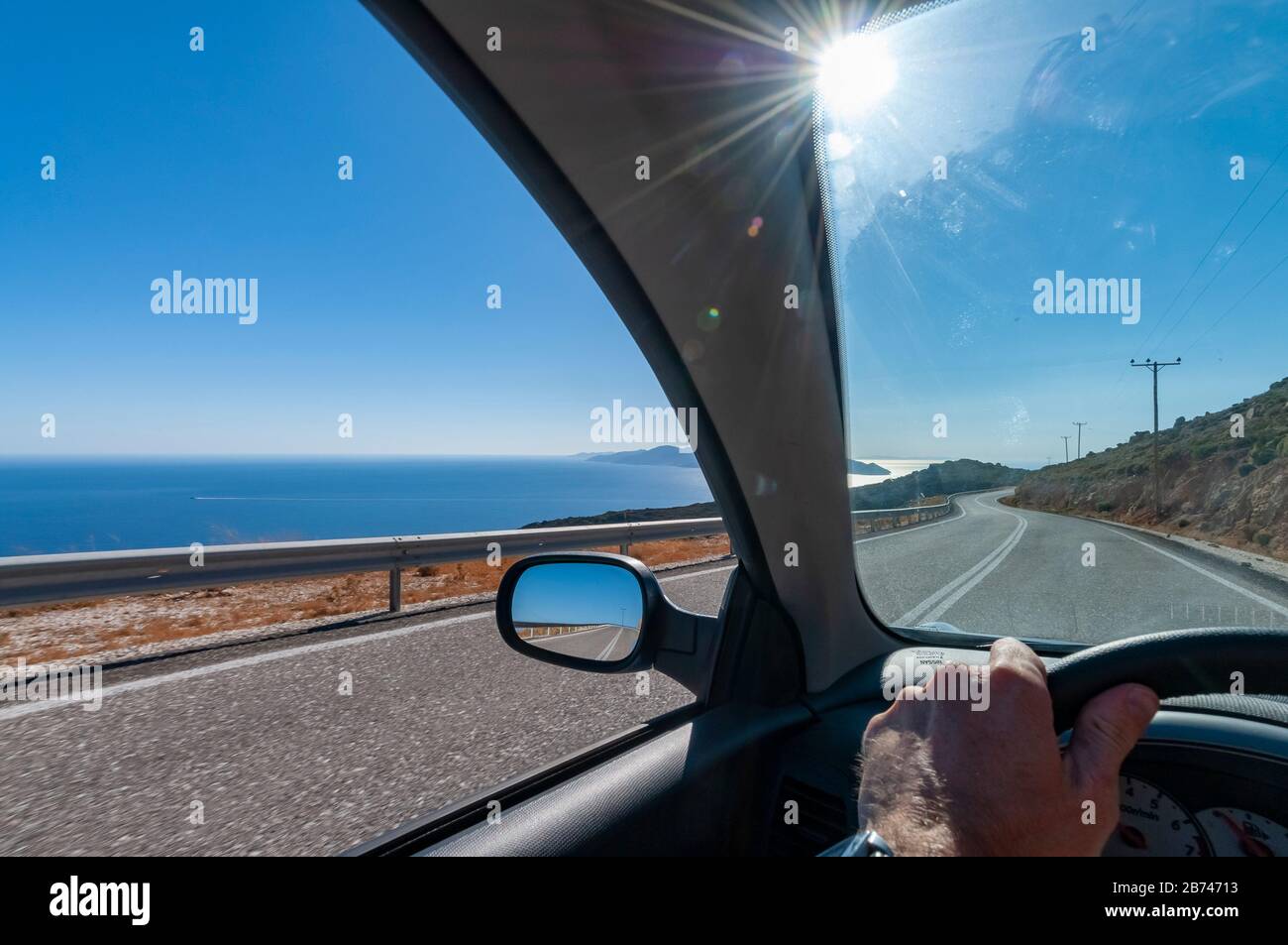 Driving rentacar Ios Island Greek Islands Greece Stock Photo Alamy