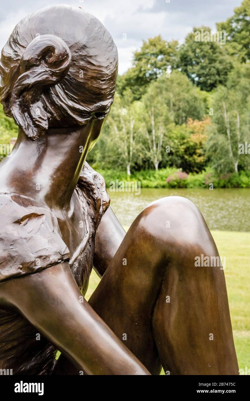 marks hall bronze lady by the lake sculpture colchester essex england uk Stock Photo