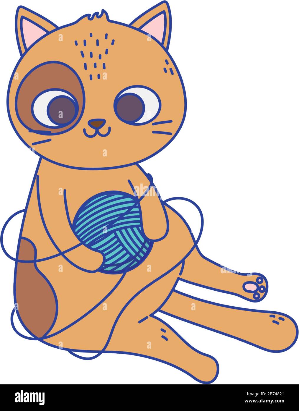 cute little cat playing with wool ball icon design vector illustration ...