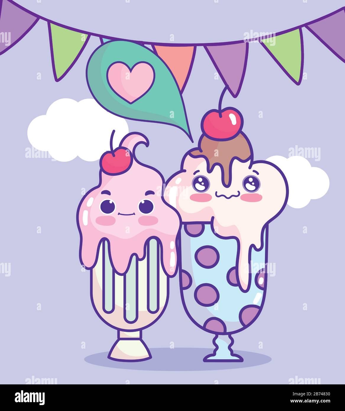 cute food ice cream cups melted cherry and flags sweet dessert pastry ...