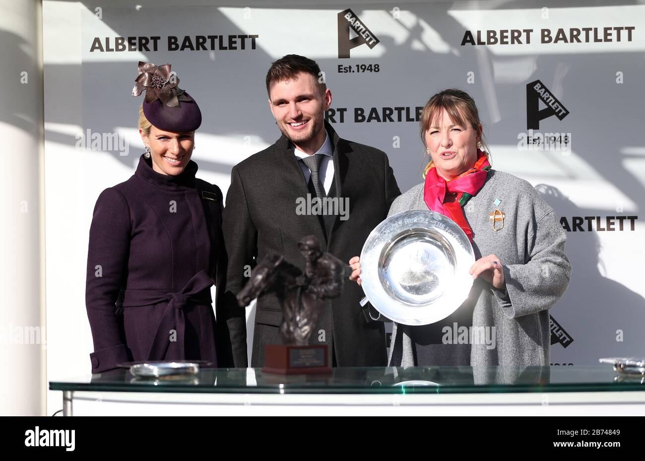Zara Tindall (left) with owner Susanna Ricci (right) after Monkfish won the Albert Bartlett Novices' Hurdle during day four of the Cheltenham Festival at Cheltenham Racecourse. Stock Photo