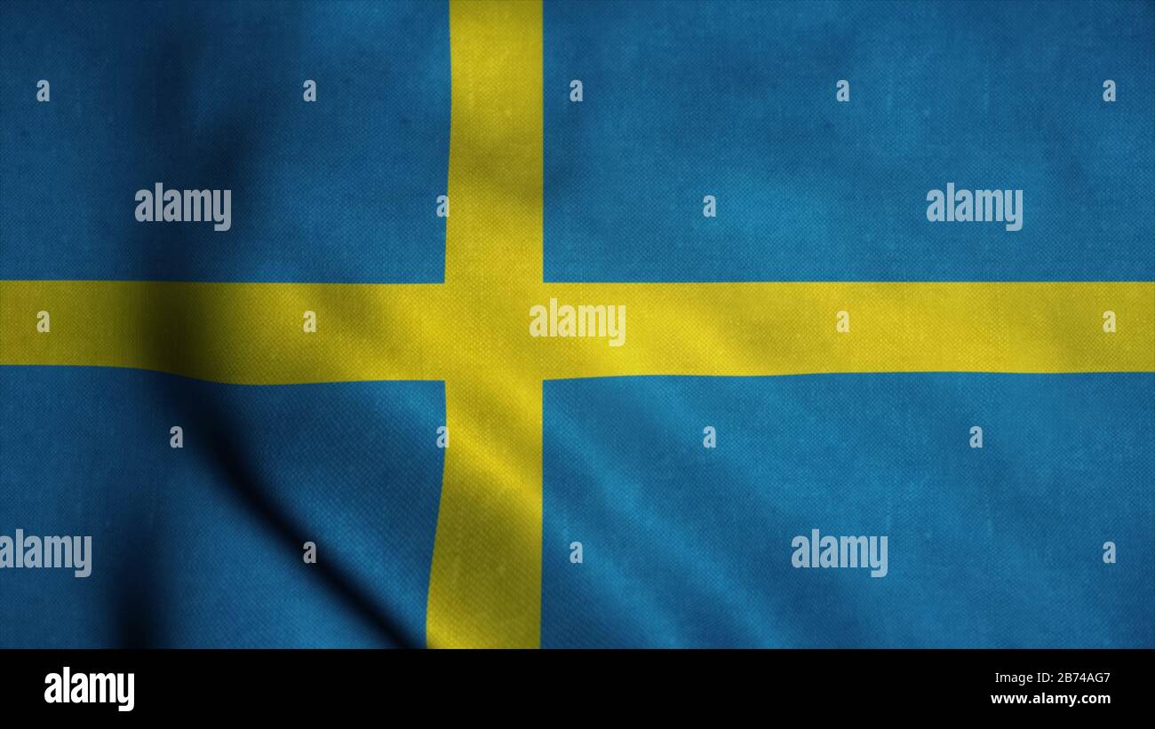 Swedish Flag. Flag of Sweden waving at wind, seamless loop. Sweden ...