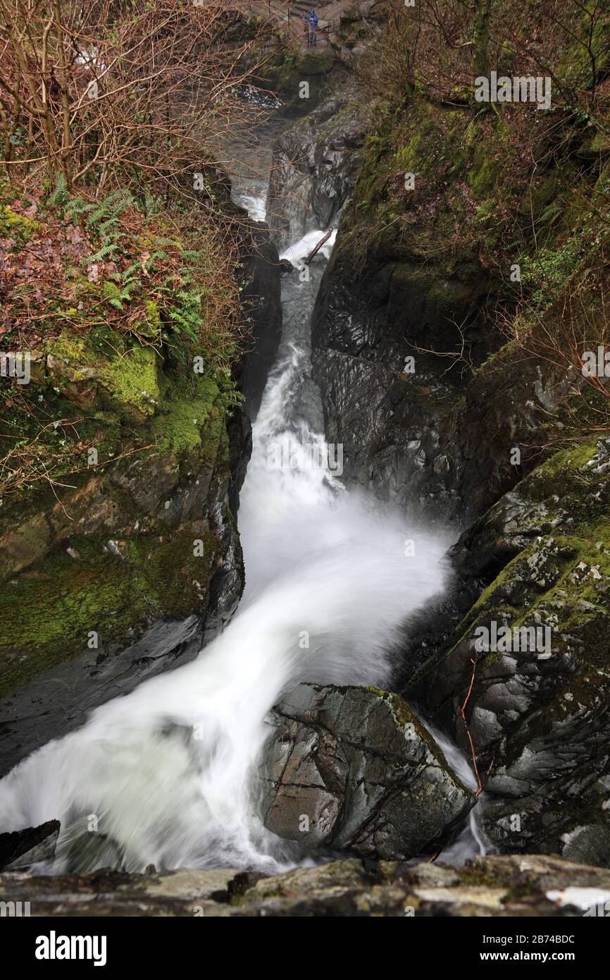Aira Force Viewed from Above at the Bridge, Lake District National, Park, Cumbria, UK Stock Photo