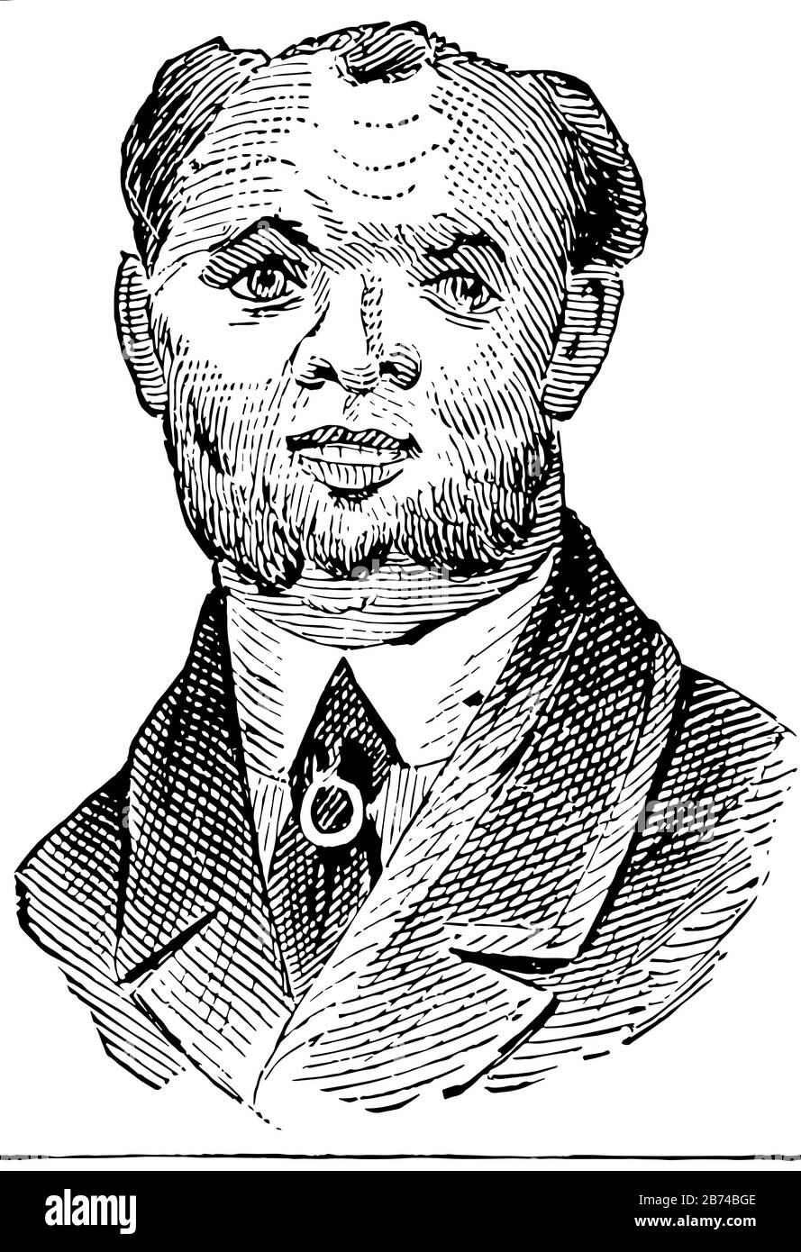 Man's face with beard and tie in this picture, vintage line drawing or engraving illustration. Stock Vector