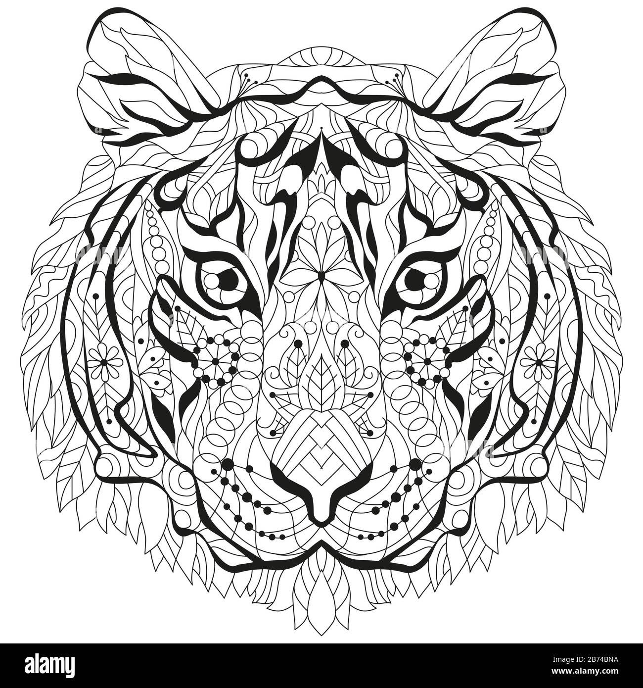Zentangle tiger head. Hand drawn decorative vector illustration for coloring Stock Vector