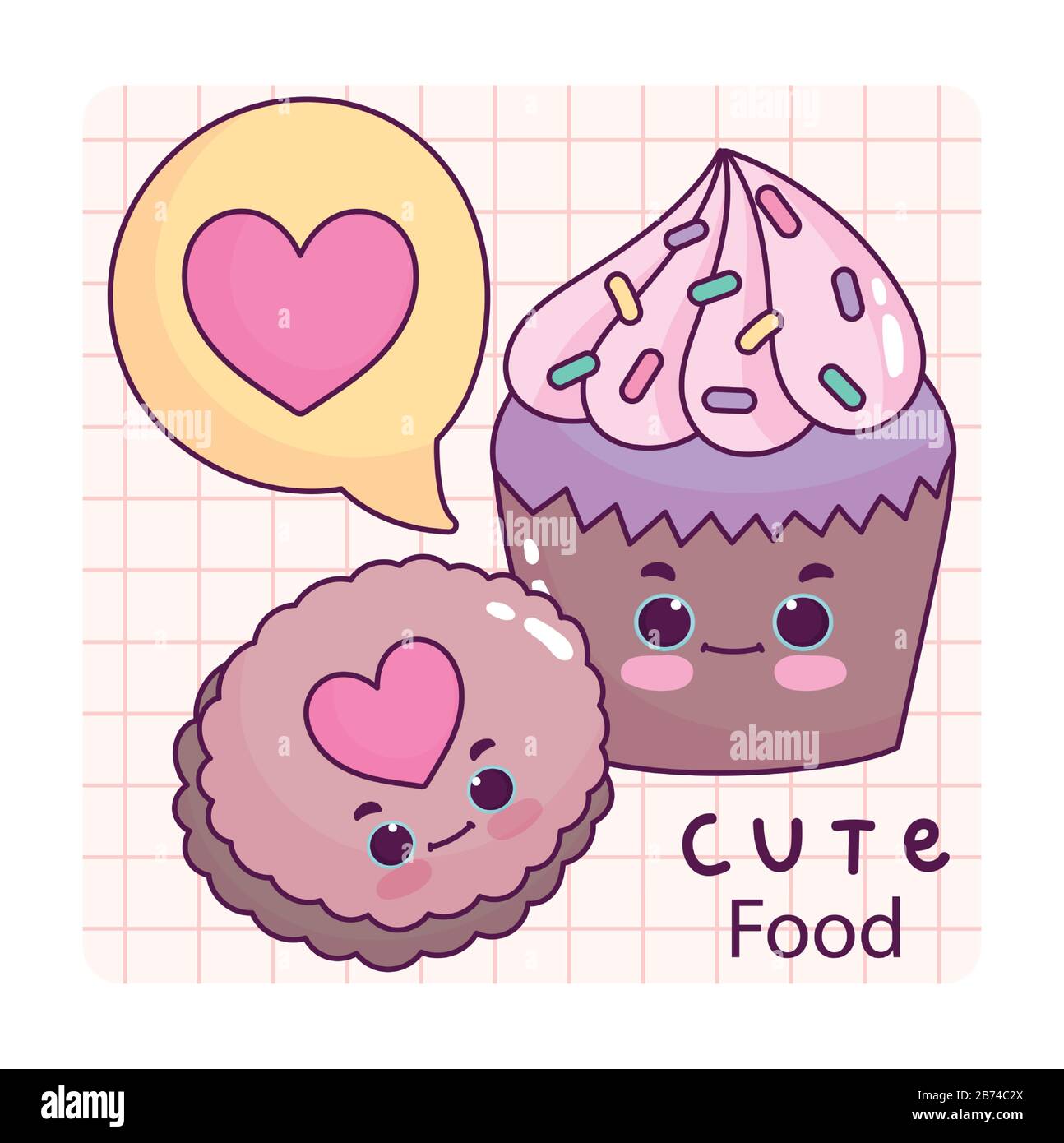 cute food cupcake and cookie love heart sweet dessert pastry cartoon ...