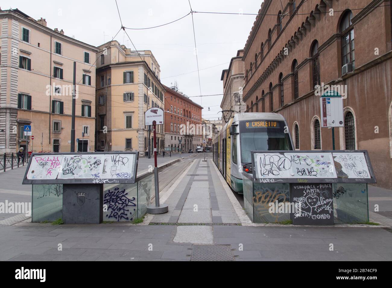 Roma, Italy. 13th Mar, 2020. Tram Stop near Piazza Venezia in Rome after the Decree of the Italian Government 11 March 2020 (Photo by Matteo Nardone/Pacific Press) Credit: Pacific Press Agency/Alamy Live News Stock Photo