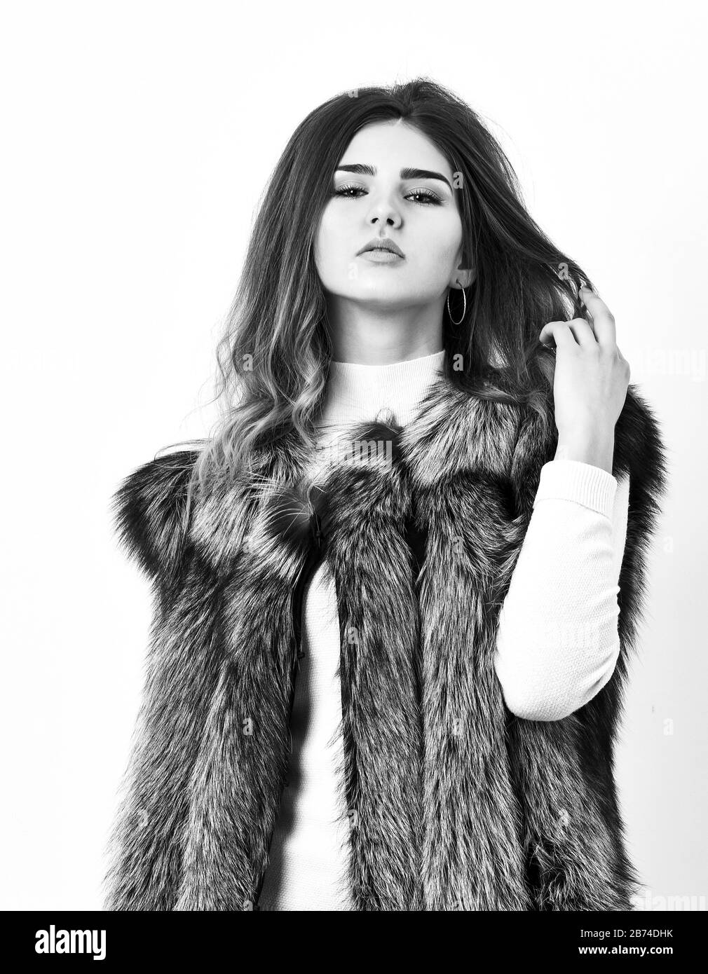 Silver fur vest fashion clothing. Luxury fur accessory clothes. Fashion