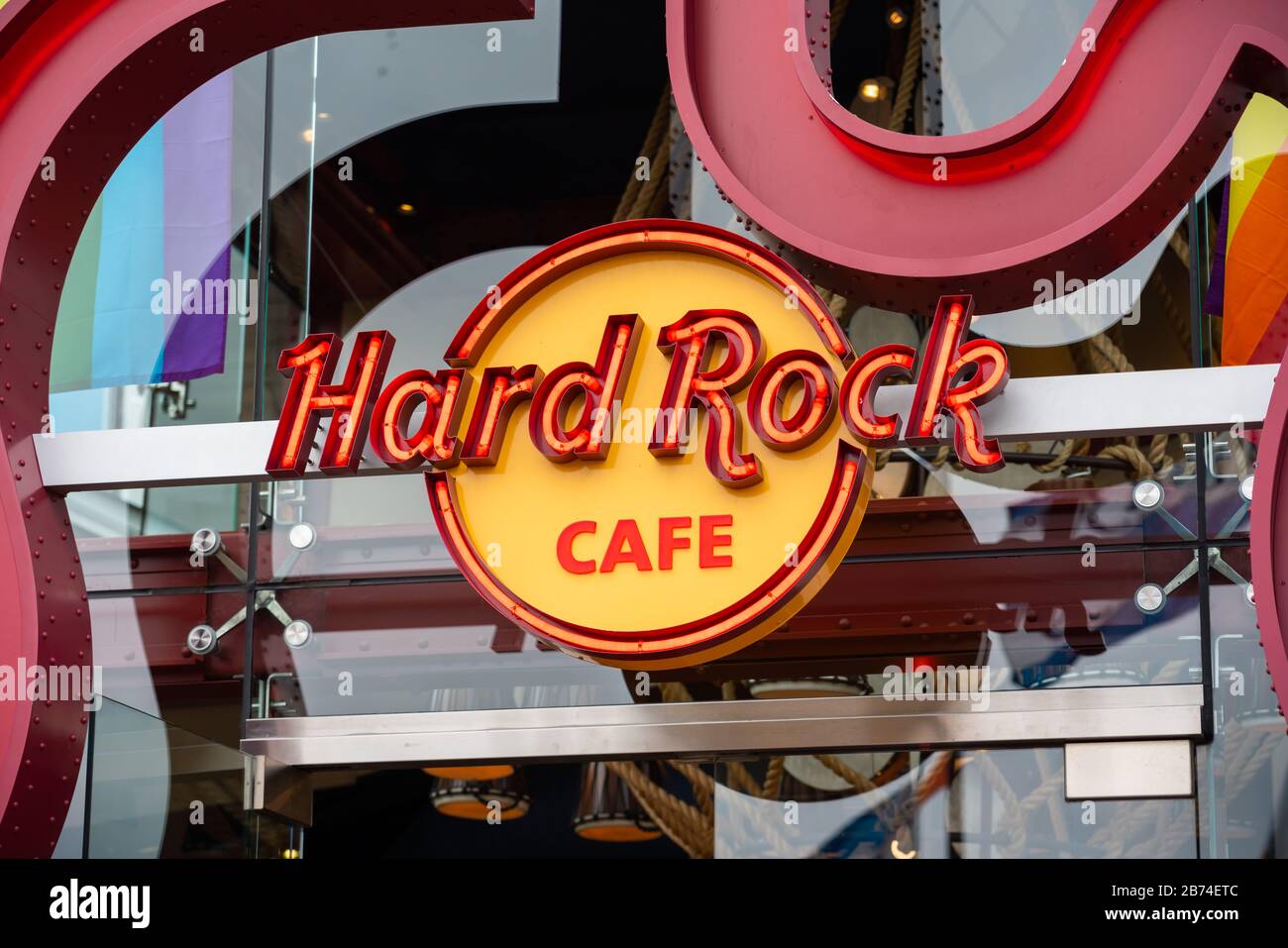 American chain of theme restaurants Hard Rock Cafe seen at a restaurant. Stock Photo