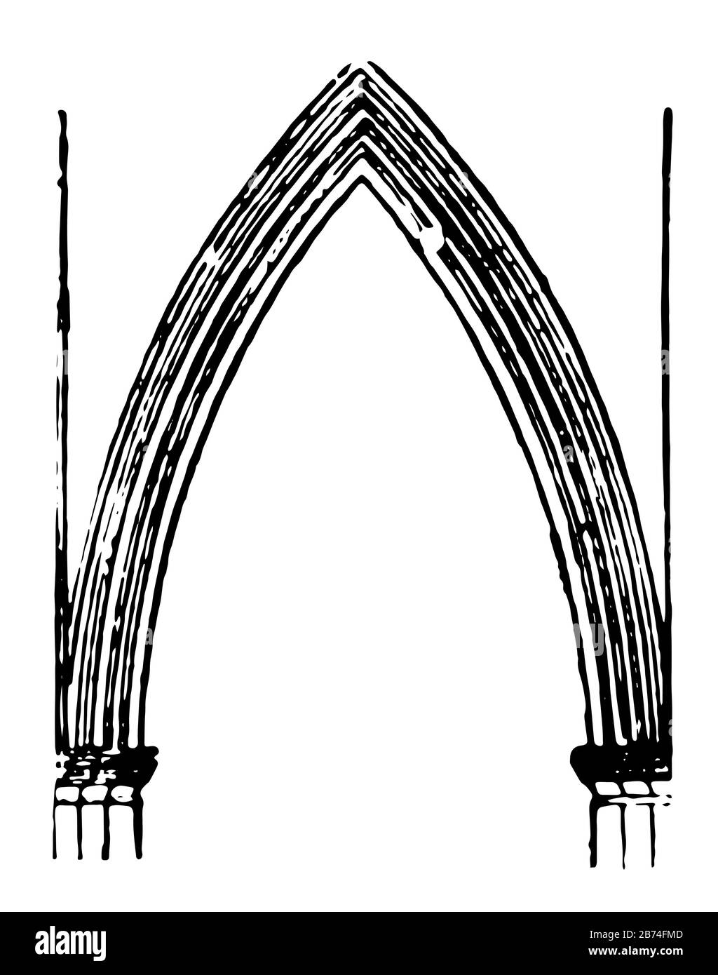 Lancet Arch, pointed, narrow acutely, two, centers, acute, vintage line drawing or engraving illustration. Stock Vector