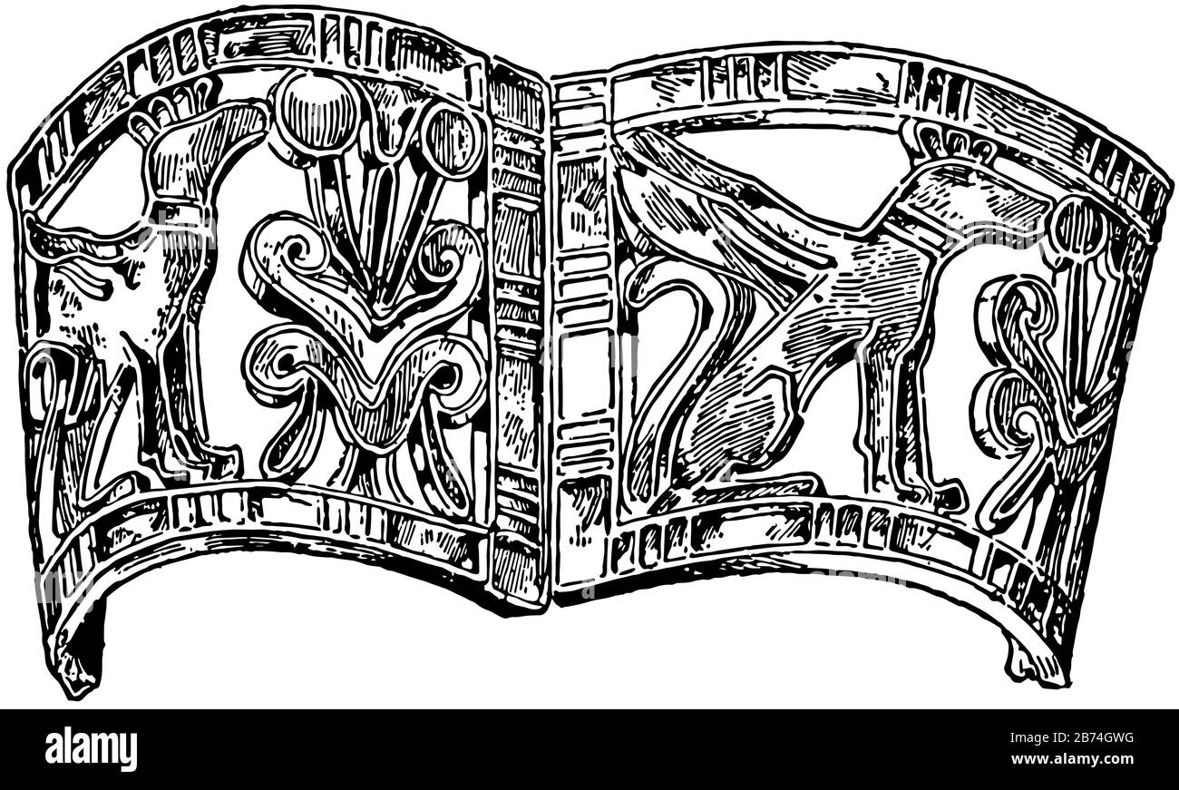 Bracelet has unique pattern, vintage line drawing or engraving illustration. Stock Vector