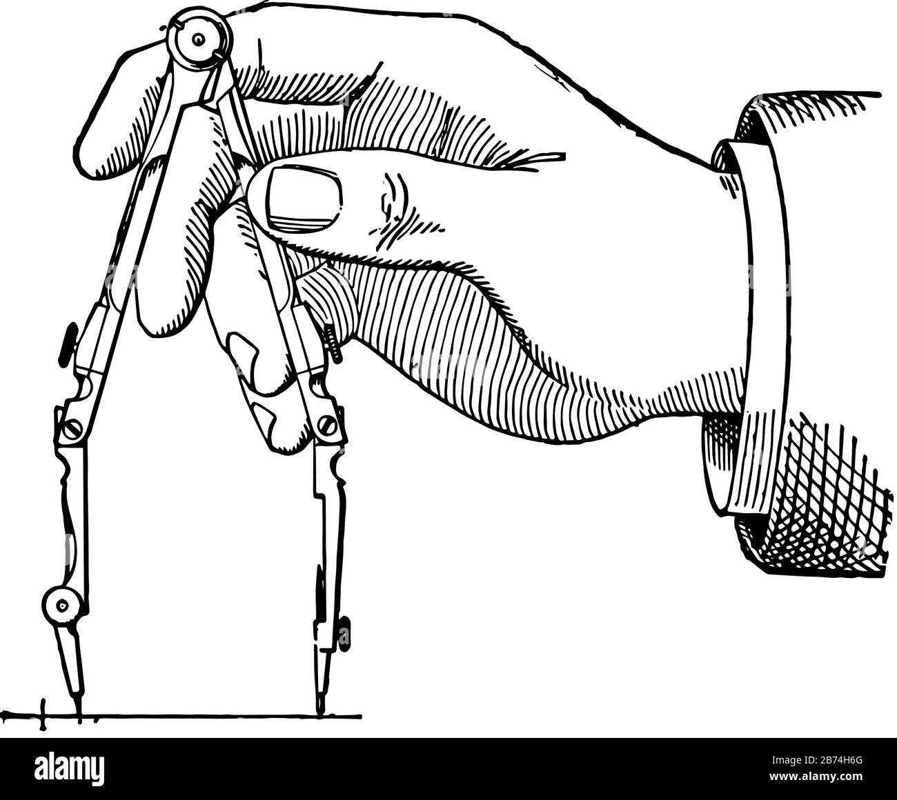 Compasses is a pencil and pen point are provided, vintage line drawing