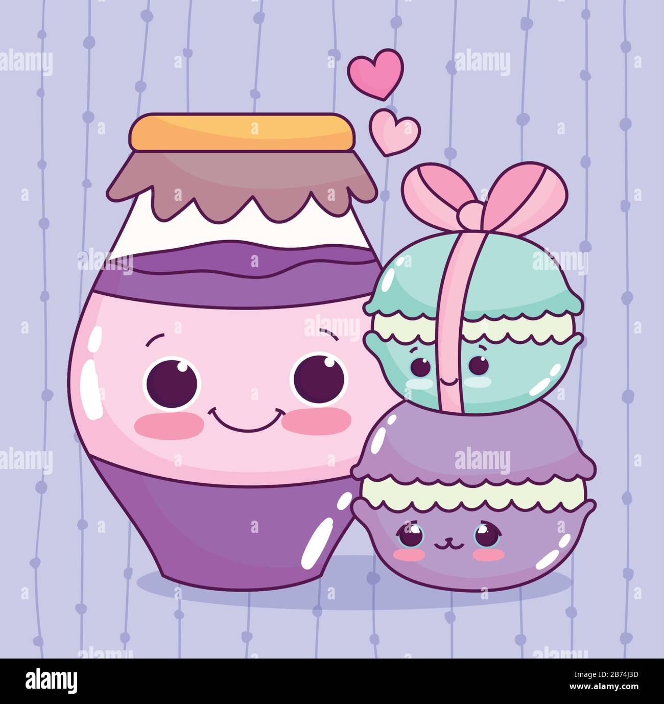 cute food macarons and jar with jam sweet dessert pastry cartoon vector ...