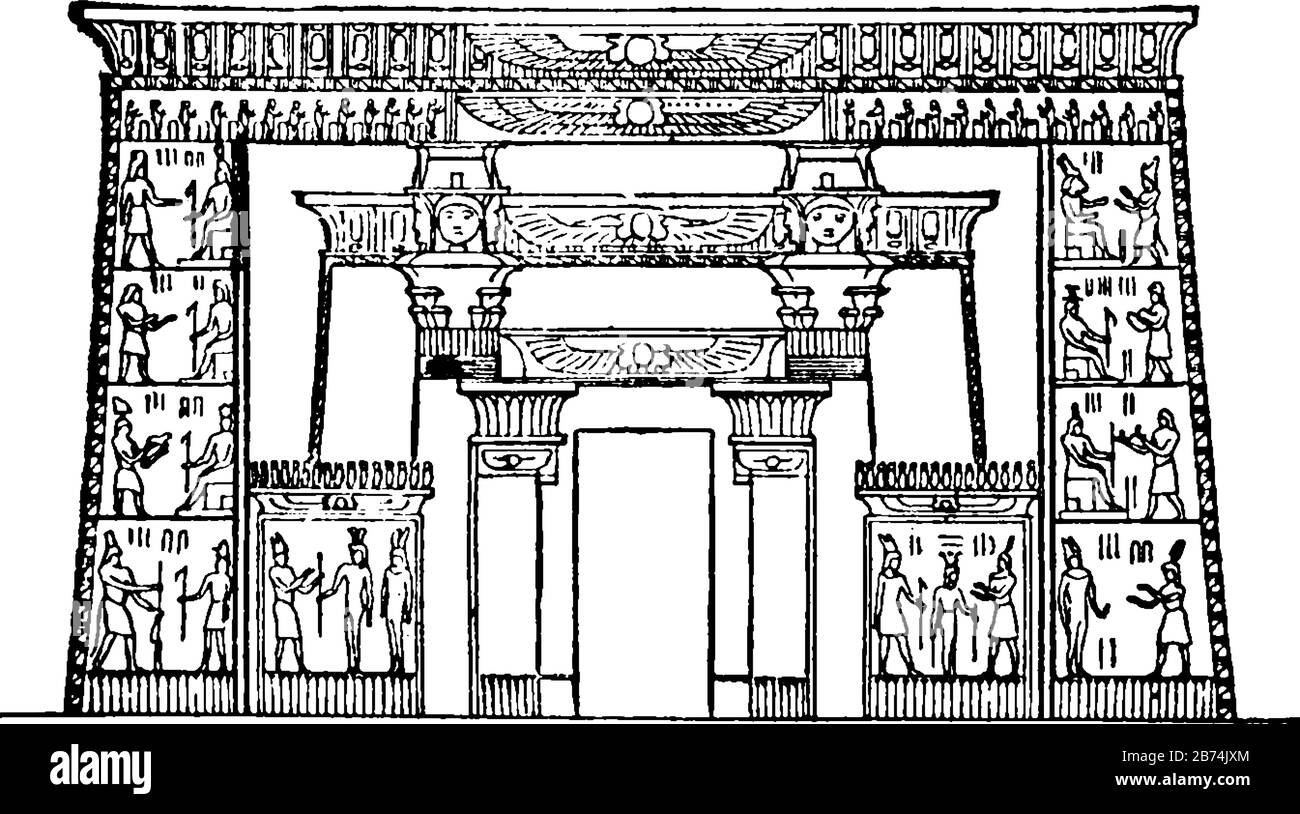 Temple of Isis,  Roman temple,  Egyptian goddess Isis,  Hellenized Egyptian temple, Roman colony, fully confirmed, vintage line drawing or engraving i Stock Vector