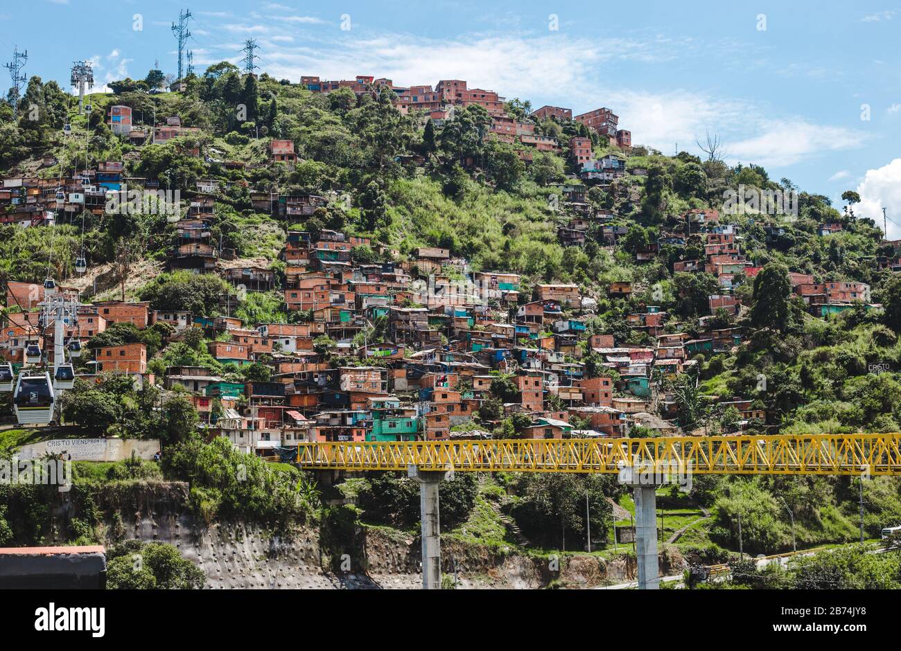 Sprawling houses of a comuna barrio in the economically disadvantaged outer areas of Medellin, Colombia Stock Photo