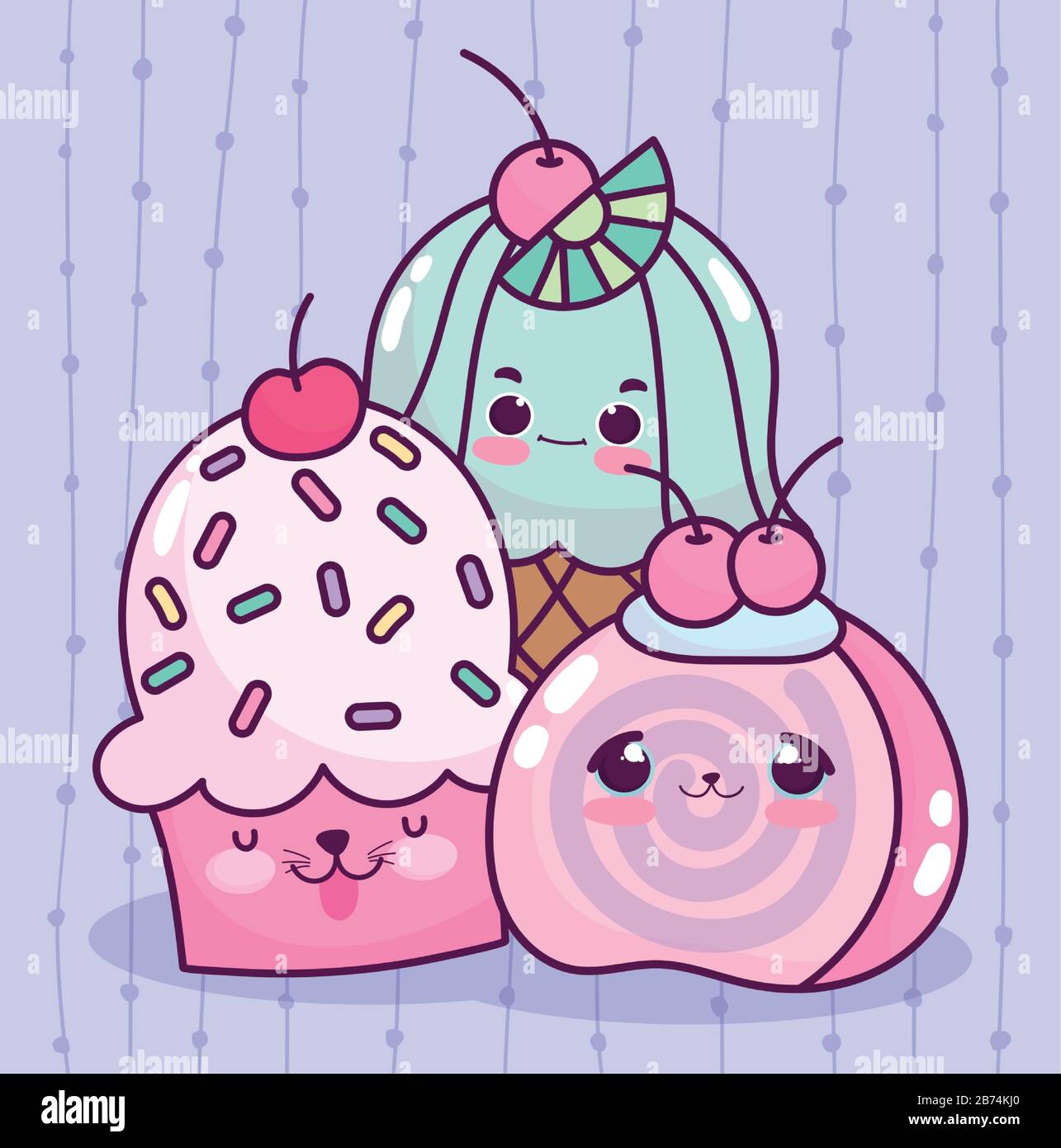 cute food cupcakes and fruit adorable sweet dessert pastry cartoon ...