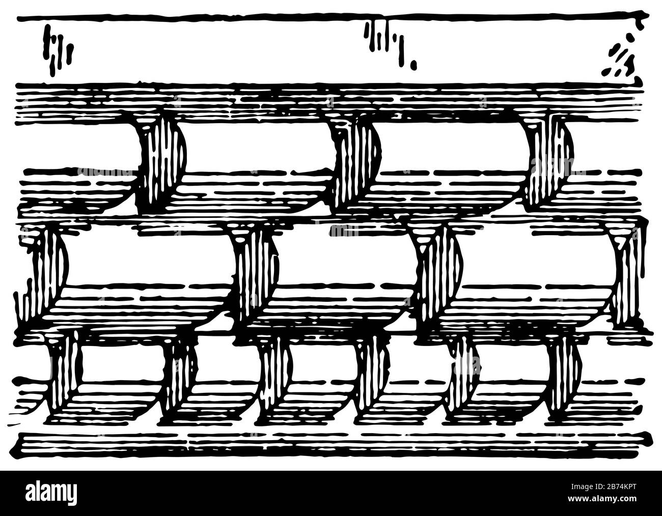 Billet Moulding, composed wholly or in part, series of billets, vintage line drawing or engraving illustration. Stock Vector