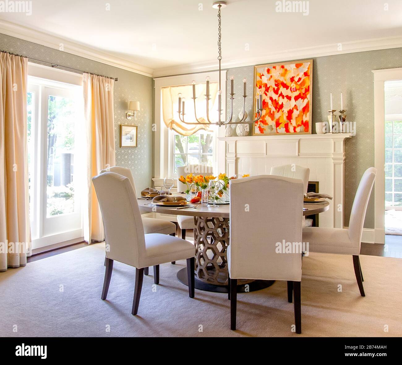 Dining room with round table Stock Photo