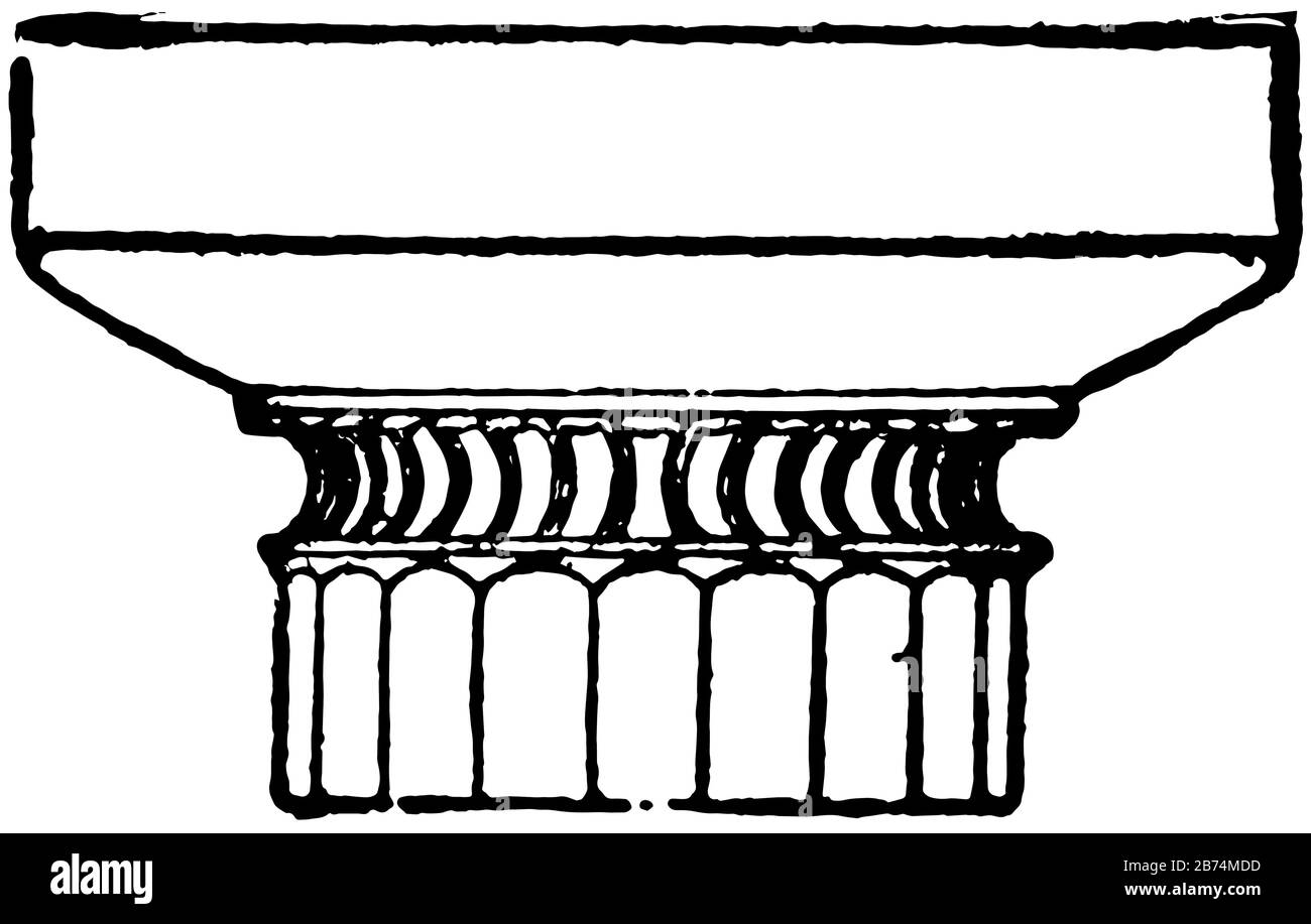 Grecian Doric Capital, The Doric Order, in architecture, second of the five orders, the Tuscan and Ionic, vintage line drawing or engraving illustrati Stock Vector