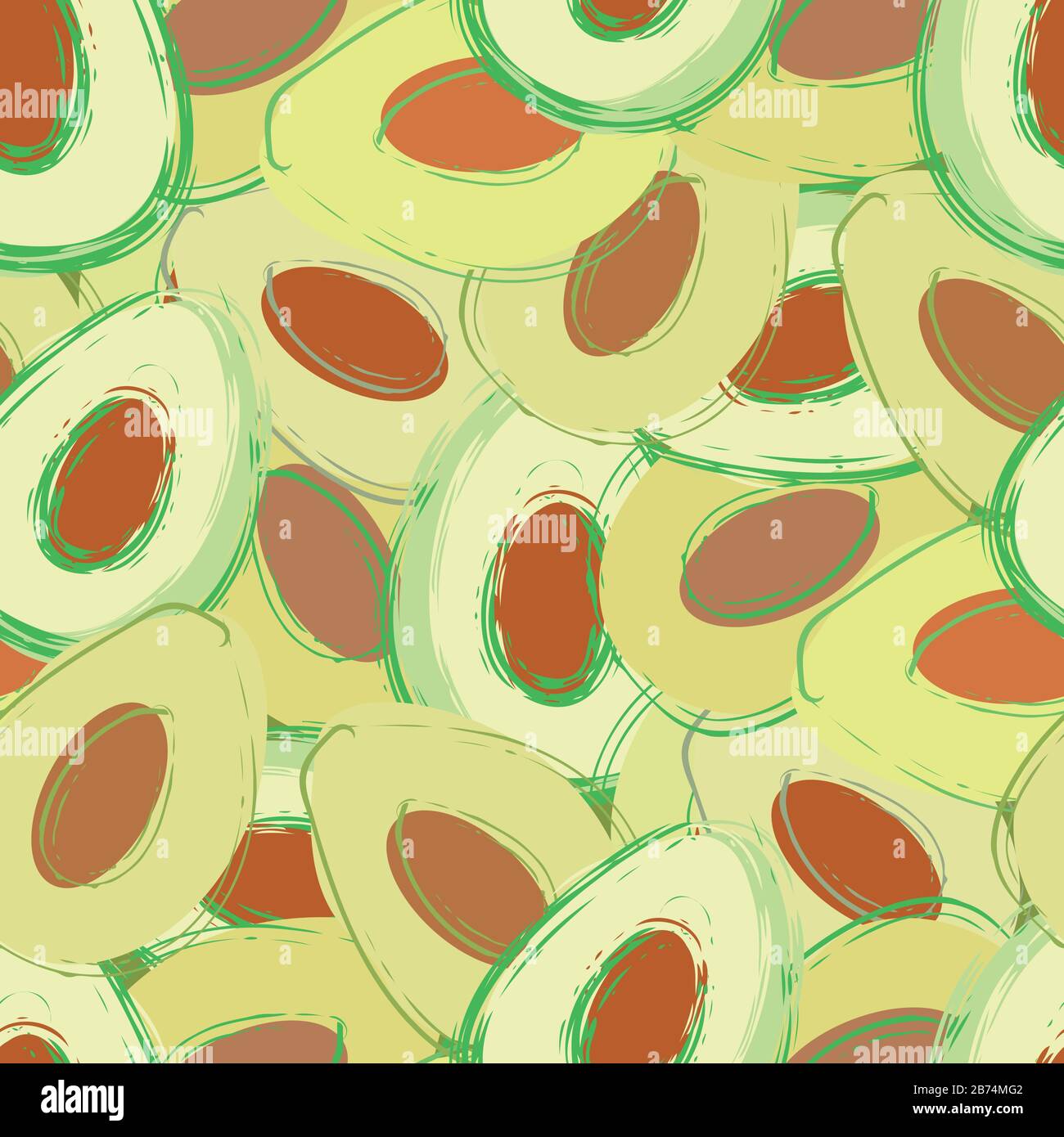 Avocado seamless vector pattern background. Hand drawn painterly fruit ...