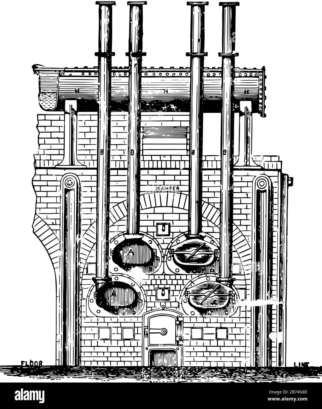 This illustration represents function of Gas Retort, vintage line