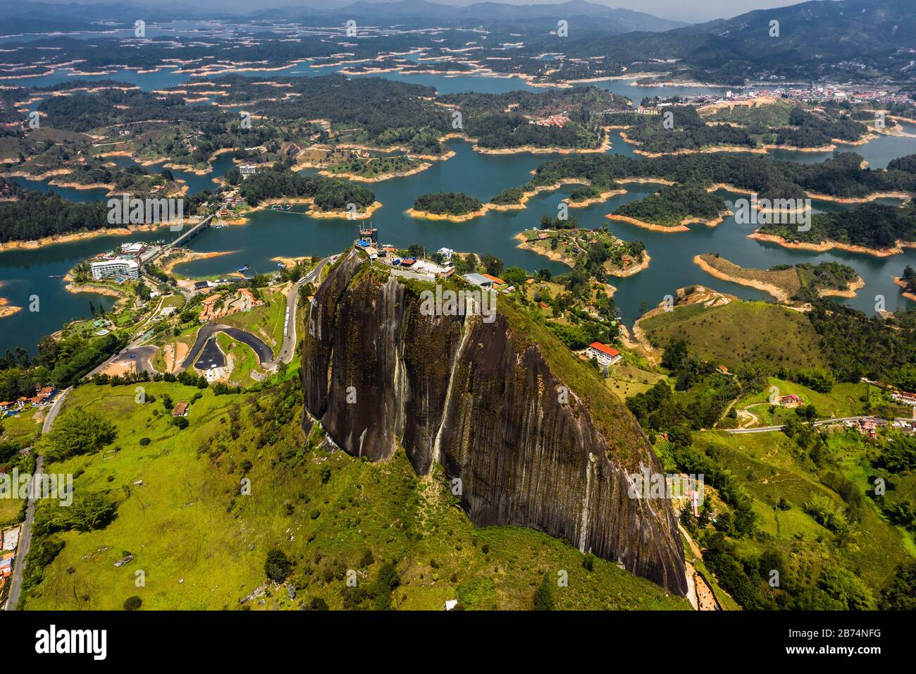 Aerial view landscape of the Rock of Guatape, Piedra Del Penol, Colombia. Stock Photo