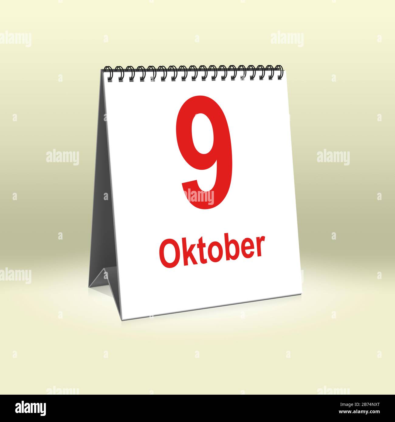 A calendar in German language shows October 9th Ein Kalender für den