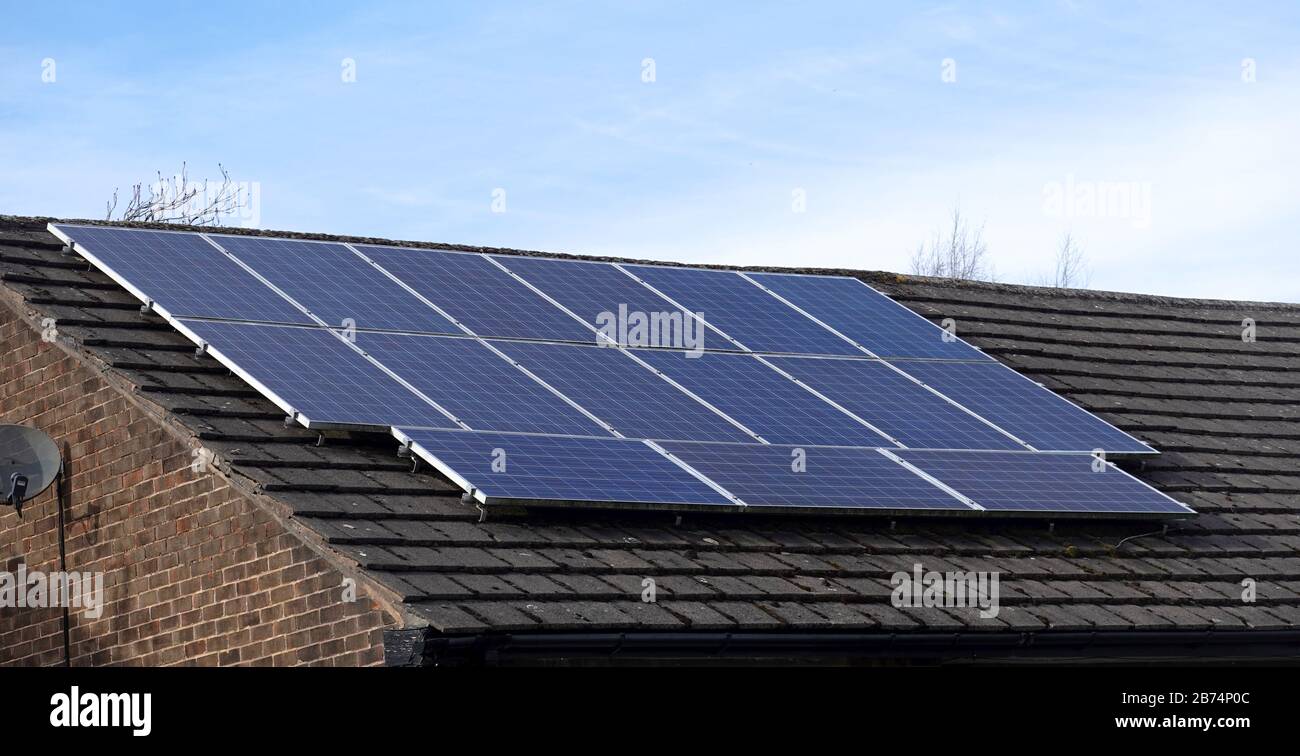 A roof with solar panels in Derbyshire Stock Photo Alamy