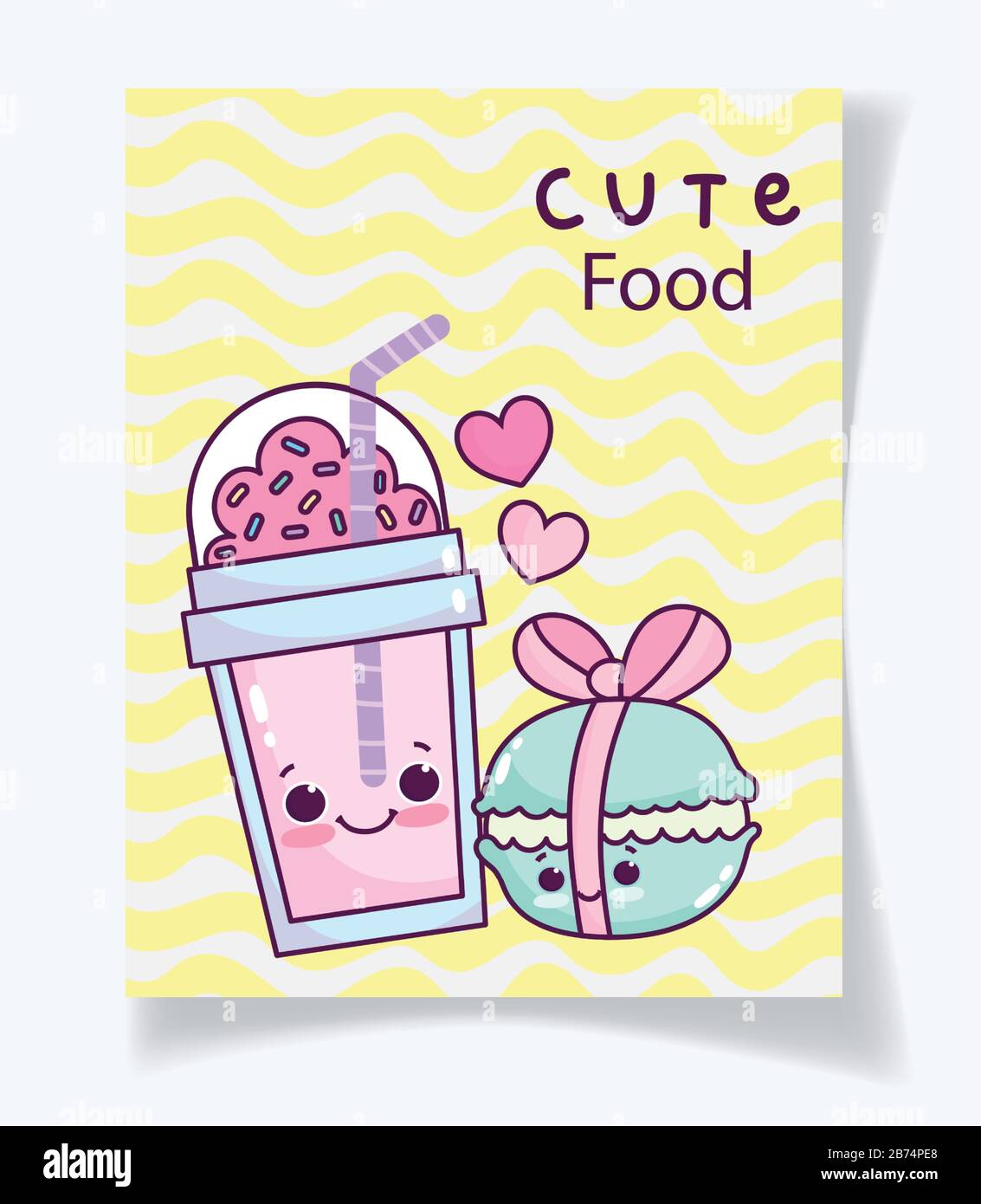 cute food smoothie and wrapped macaroon sweet dessert pastry cartoon ...