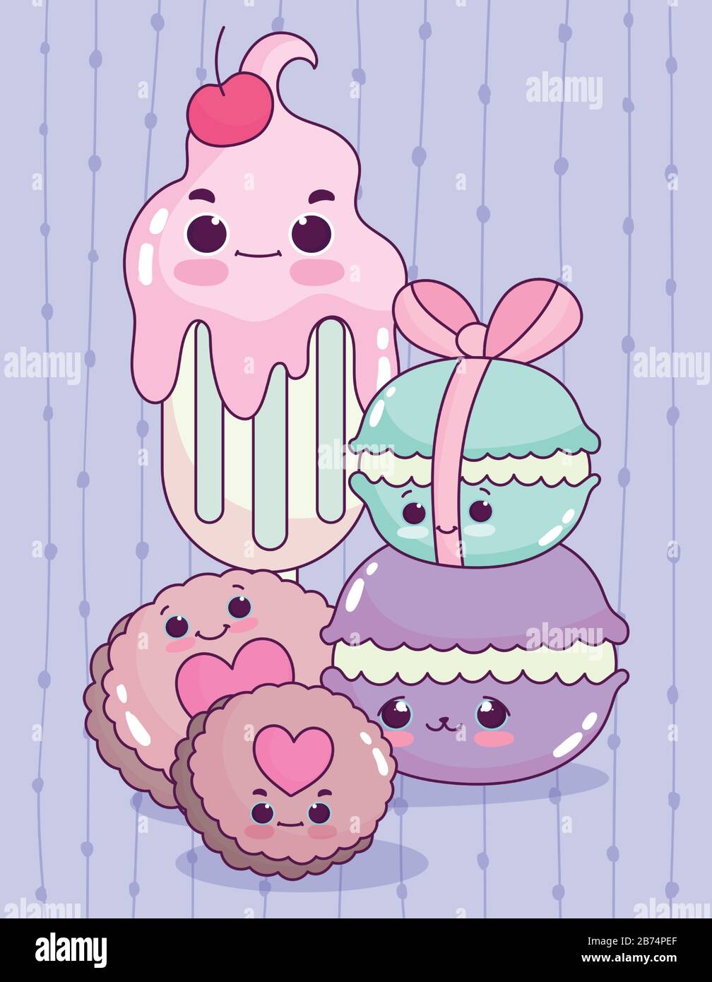 cute food ice cream macarons and cookies sweet dessert pastry cartoon ...