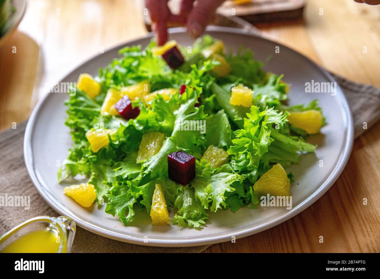 Caesar salad with copyspace on a wooden table Stock Photo