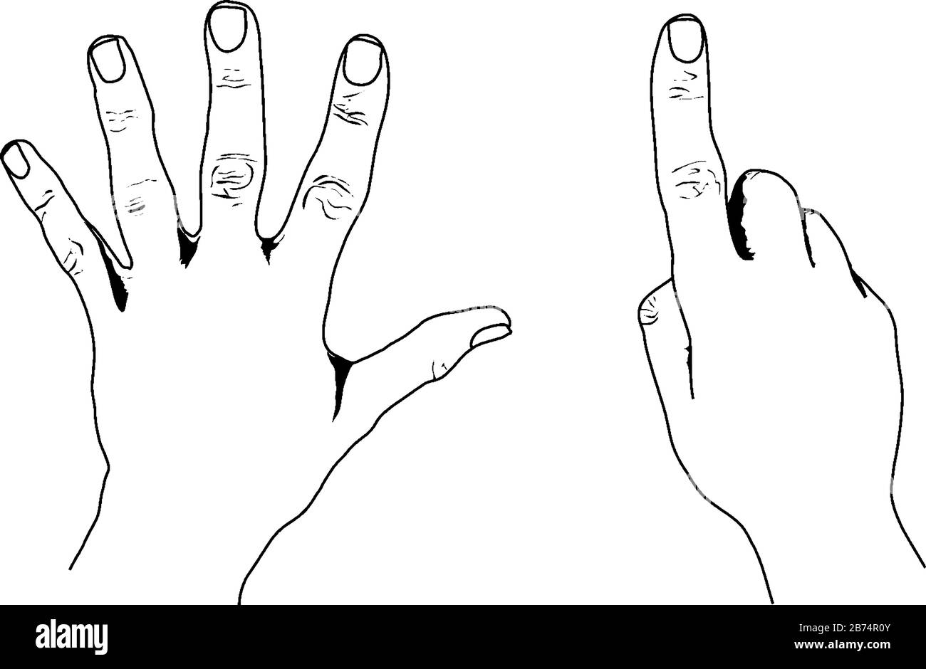 United States Style Counting Hands depicting 6 in US Style, vintage line drawing or engraving illustration. Stock Vector