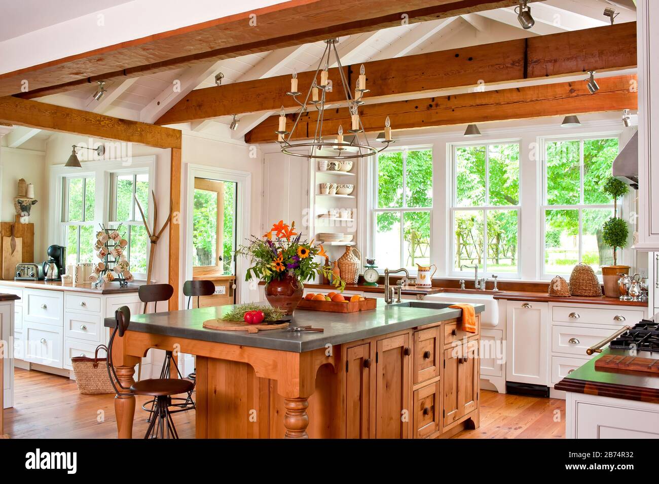 Kitchen: American country styled farmhouse, whole house tour feature Stock Photo