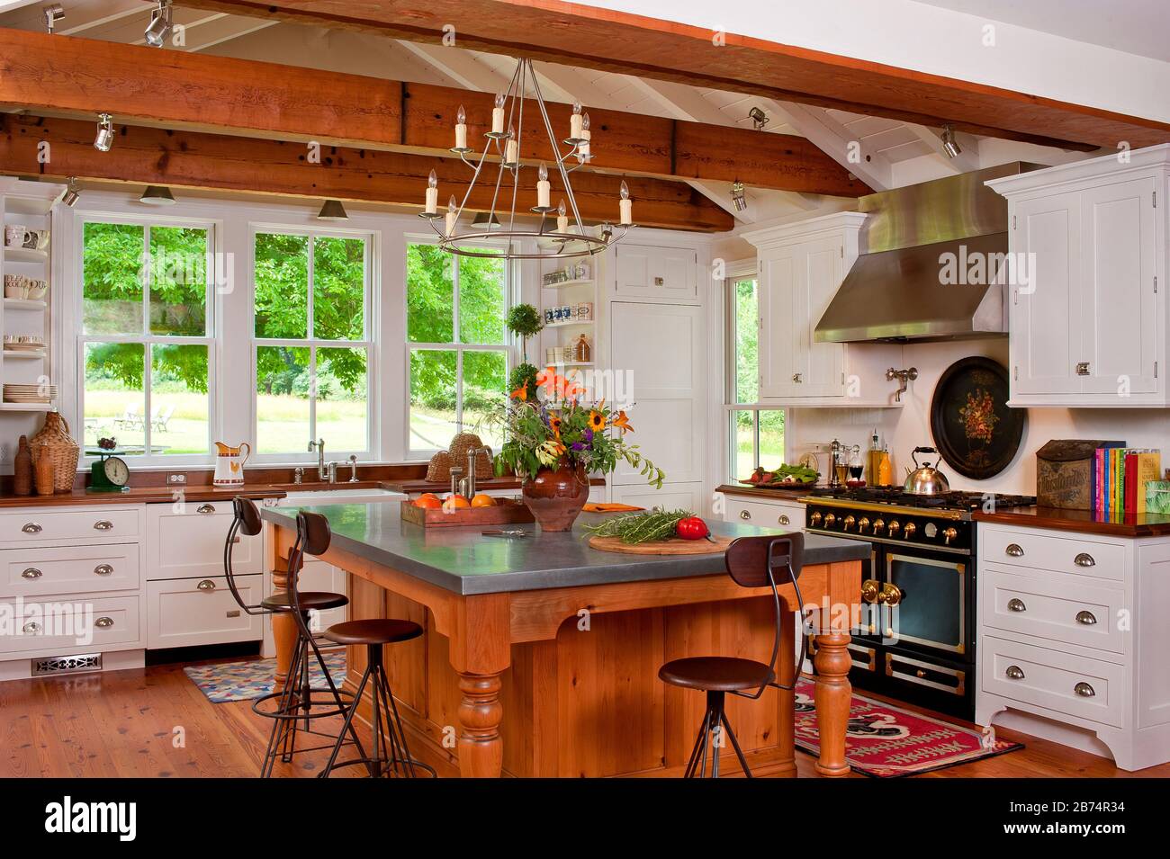 Kitchen: American country styled farmhouse, whole house tour feature Stock Photo