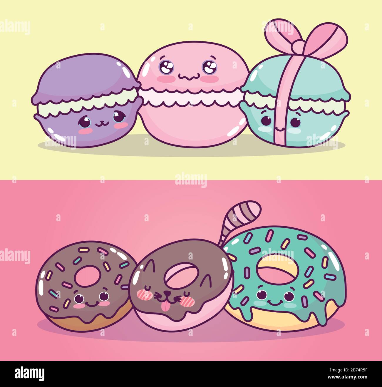 cute food adorables macarons and donuts sweet dessert pastry cartoon ...