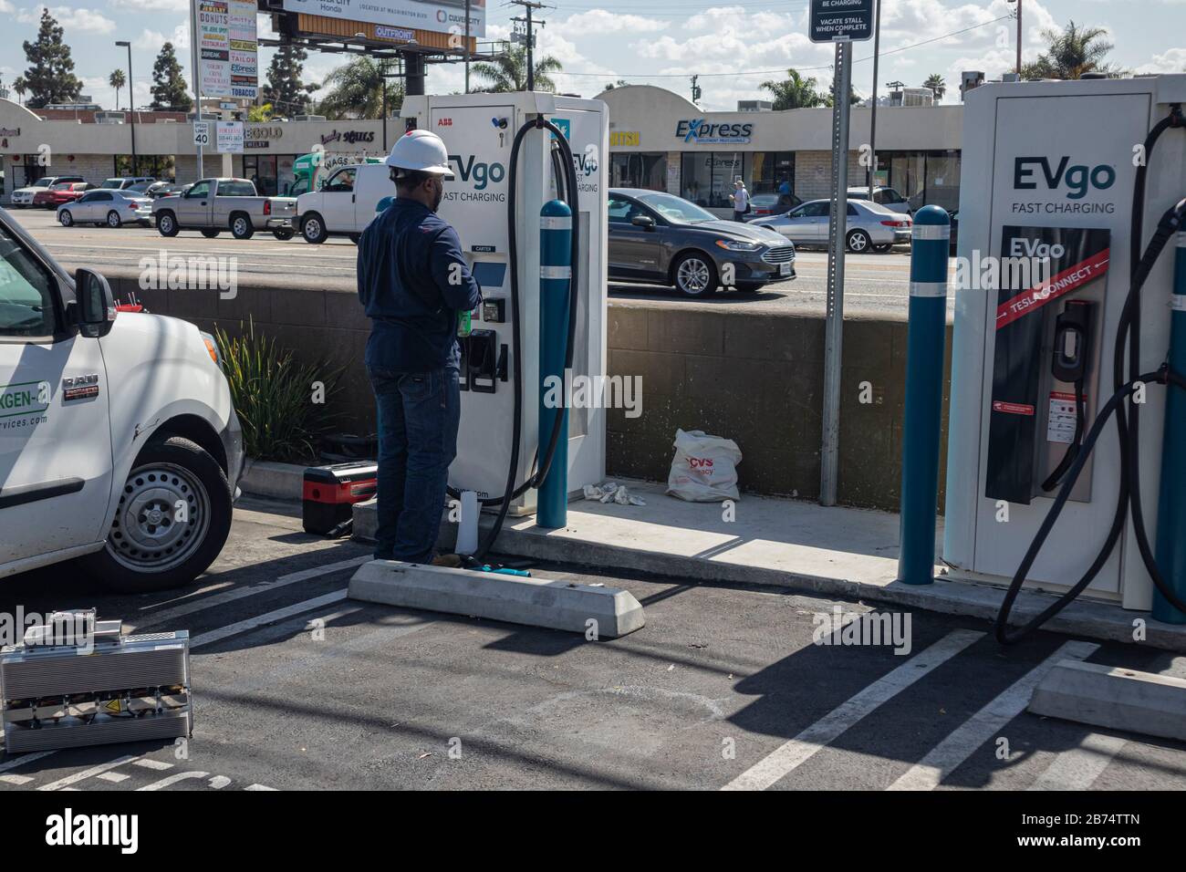 Electric Vehicle charging station, Los Angeles, California, USA Stock