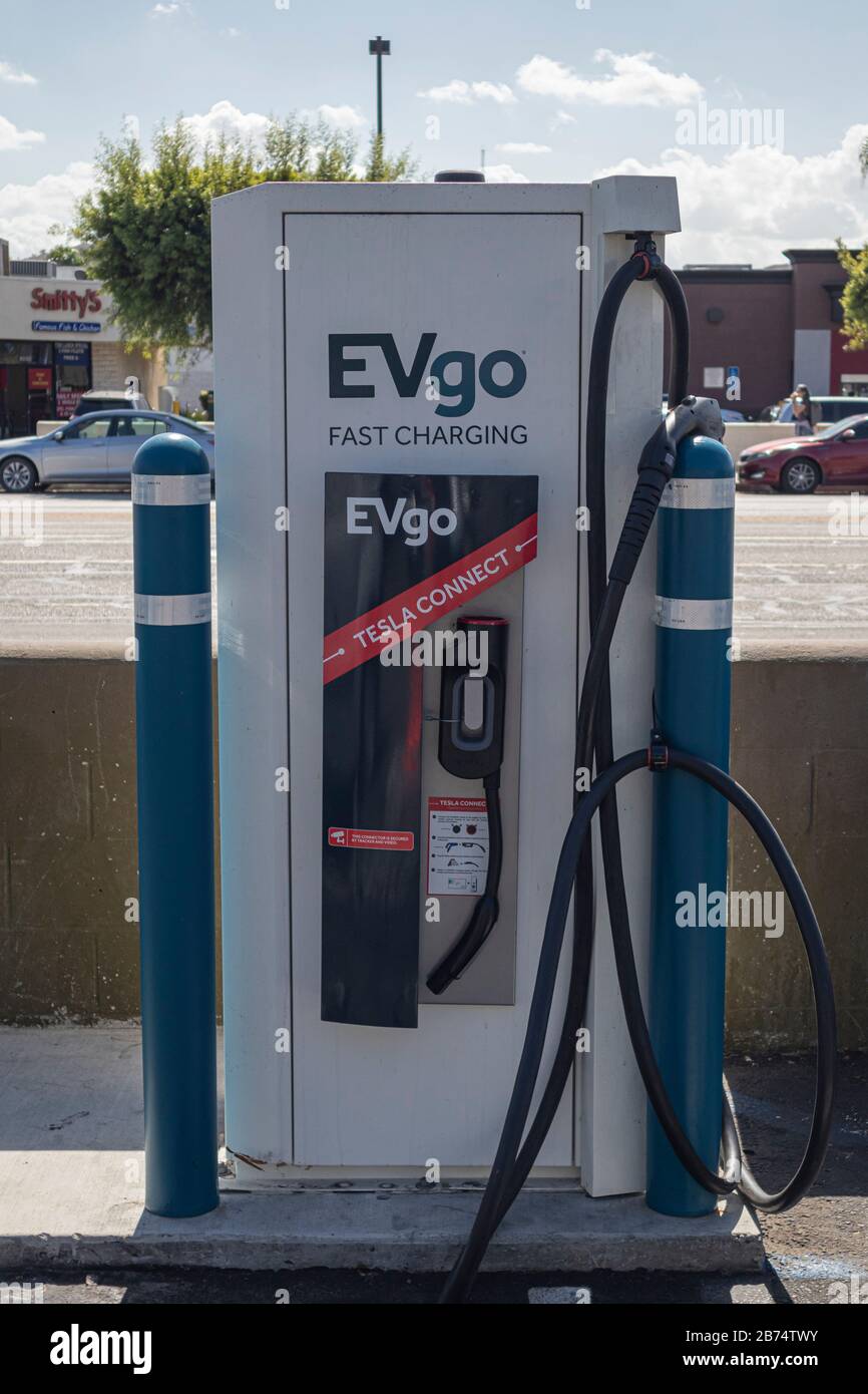 Electric Vehicle charging station, Los Angeles, California, USA Stock