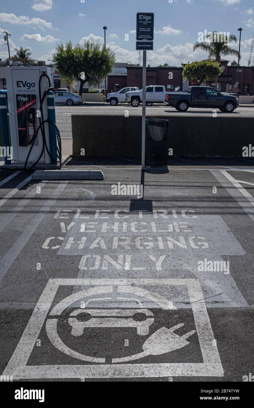 Electric Vehicle charging station, Los Angeles, California, USA Stock