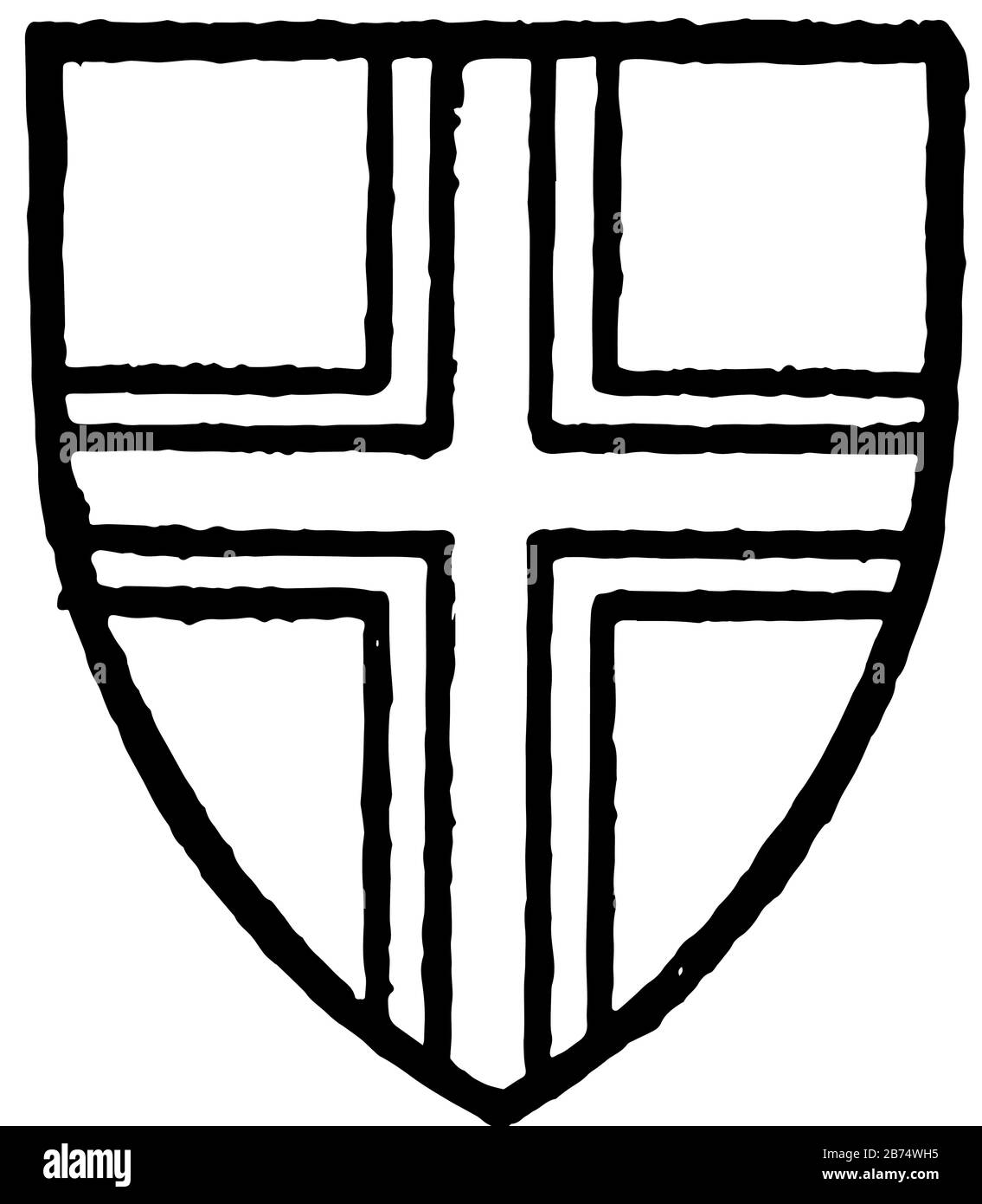 Crevequer of Kent bore Gold a voided cross gules, vintage line drawing ...