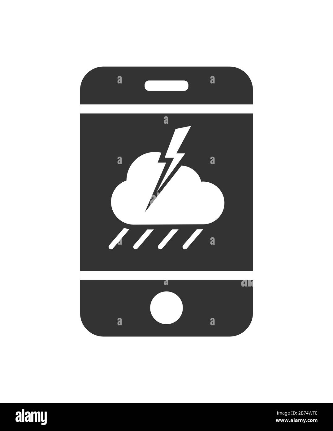 Vector mobile phone icon with a cloudy icon with rain and thunderstorm ...