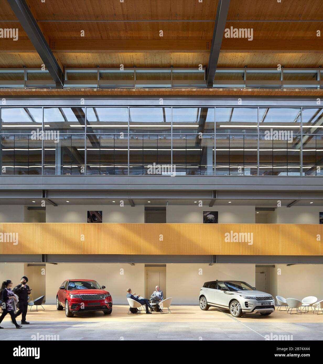 Current car models on display in main entrance atrium. Jaguar Land
